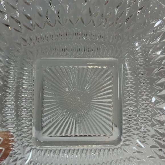 VTG Depression Cut Clear Glass Square Ruffled Edge Candy Serving Dish Diamond - Picture 7 of 12